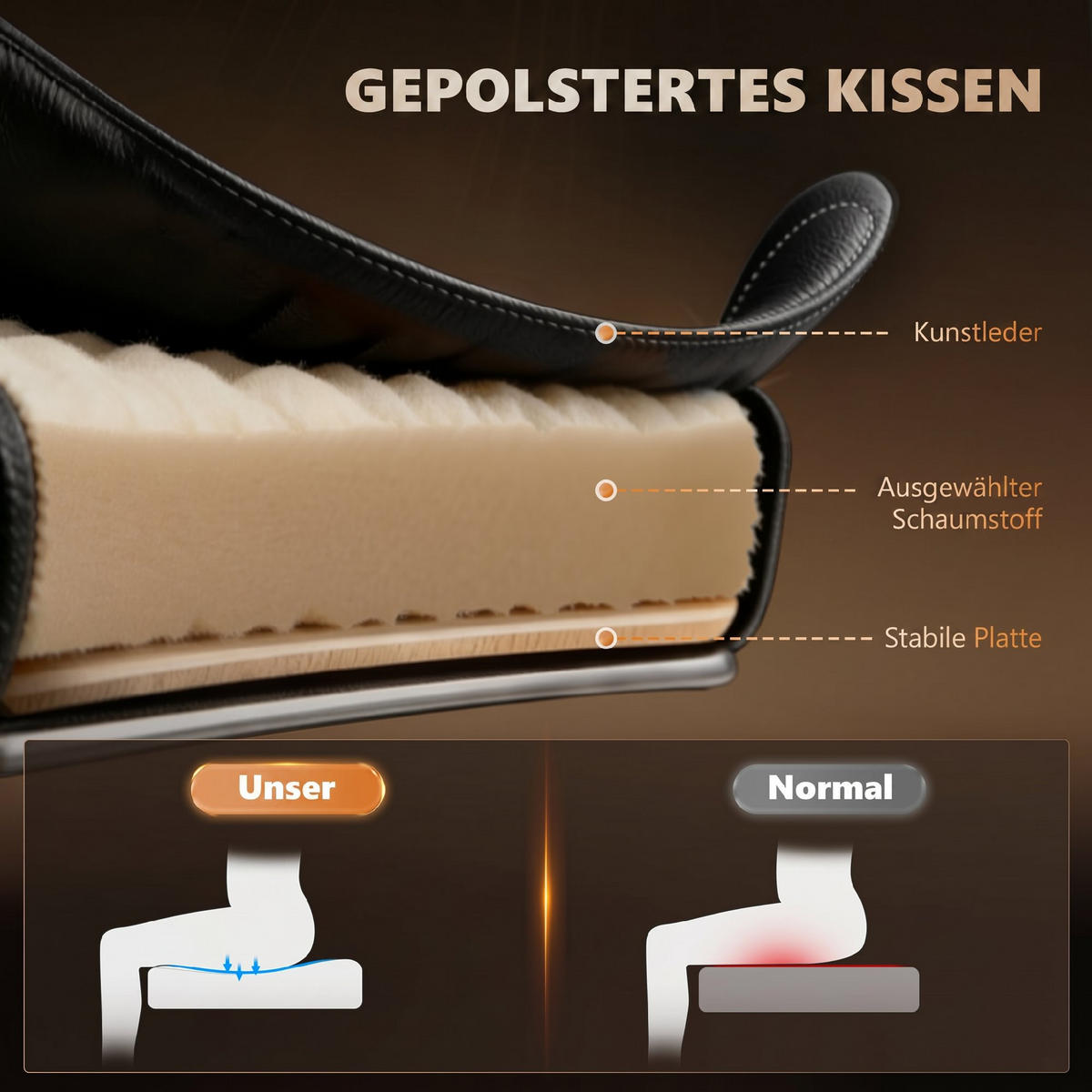 DREHSTUHL Massagefunktion ergonomisch Fußstütze hoher Rücken Lendenstütze Schwarz - Schwarz, Textil (75/122/66cm)