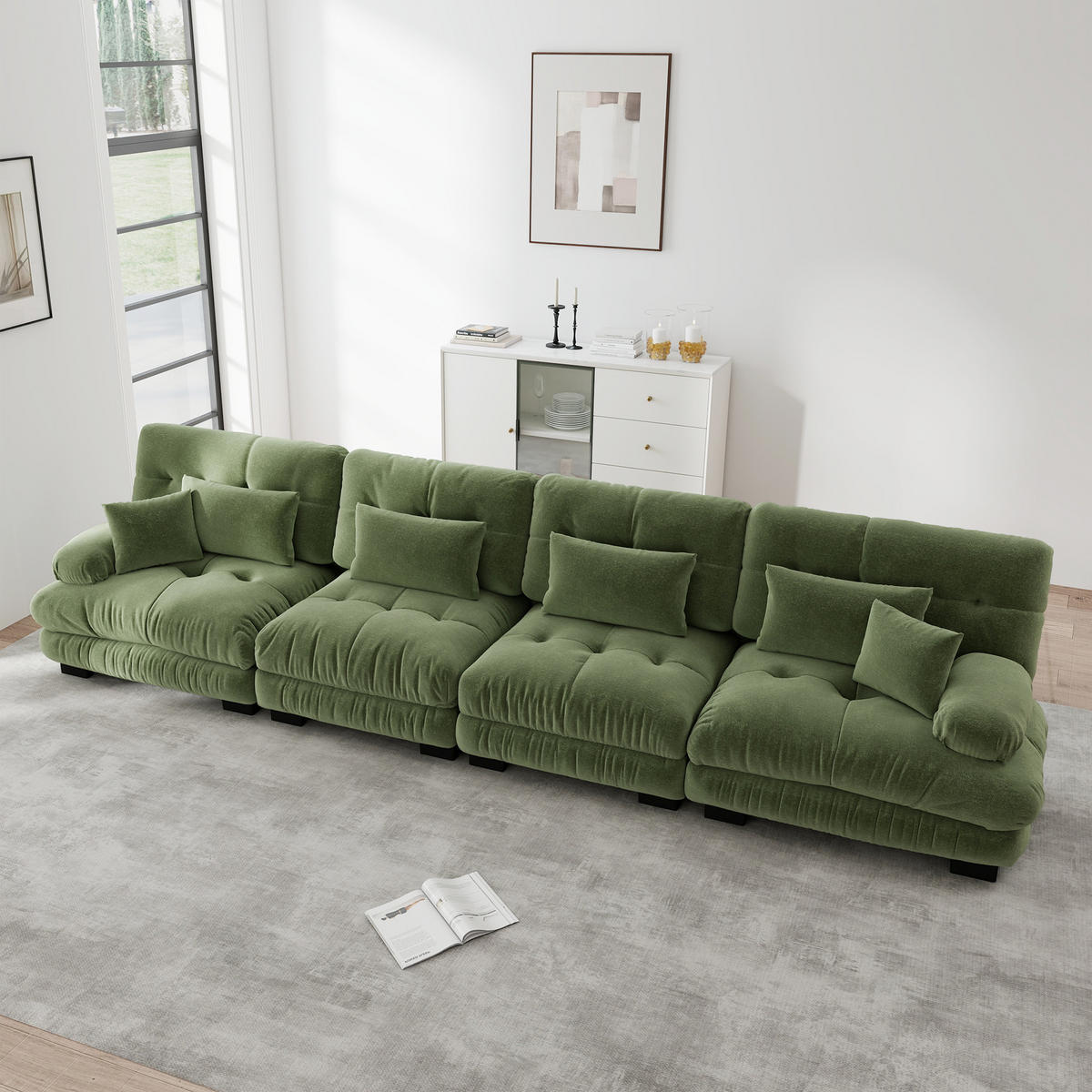 SCHLAFSOFA 4-Sitzer aus Chenille mit Tiefsitz, Grün - Grün, Textil (406/81/77cm)