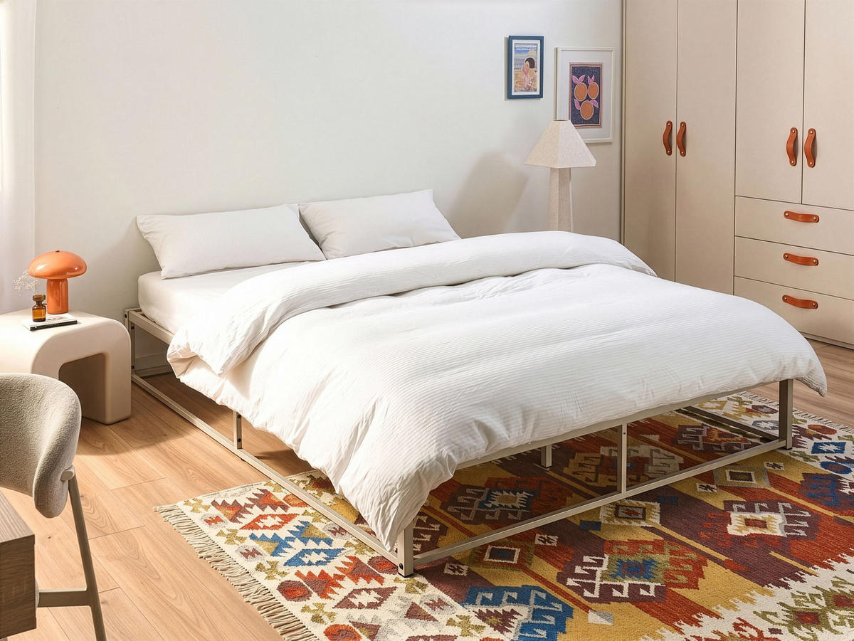 BETT ohne Kopfteil 160/200 cm Eisen Hellbeige Viry - Beige, Metall (160/200cm) - Beliani