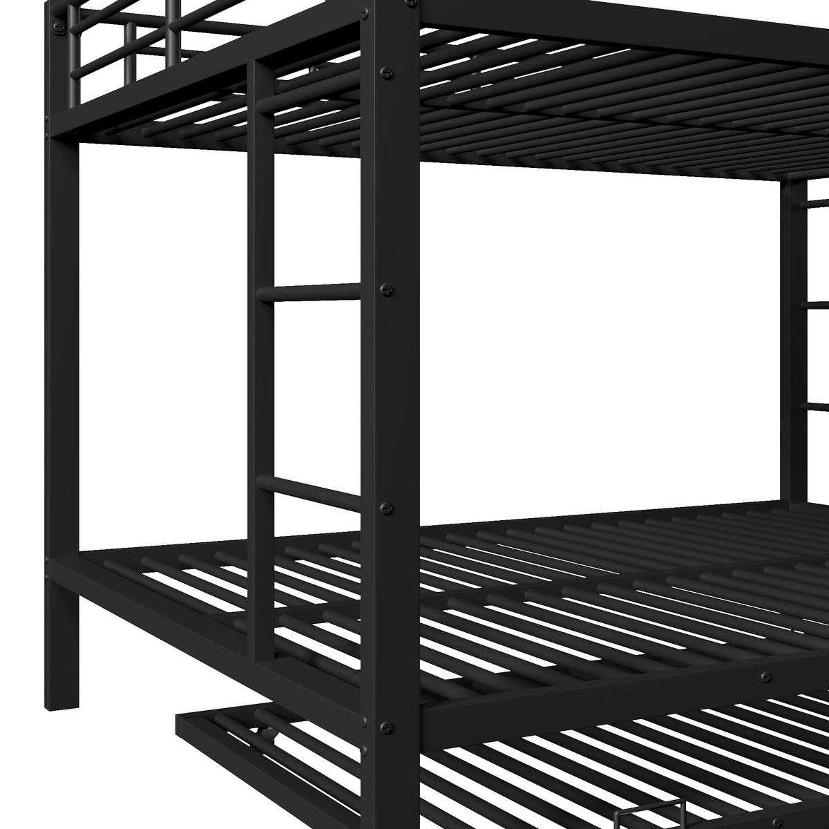 ETAGENBETT 140x200cm Schwarz Metall Ausziehbett hohe Geländer - Schwarz, Metall (140/200cm) - FLIEKS