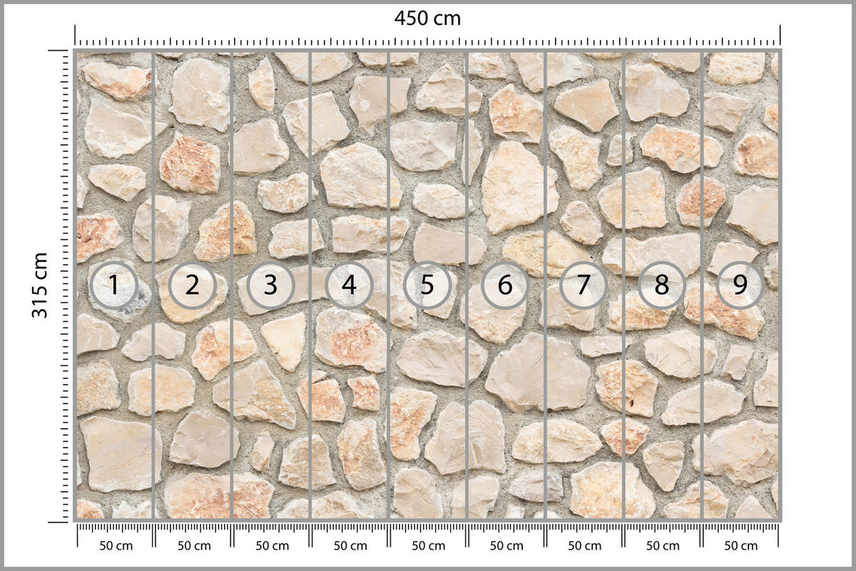 FOTOTAPETE für Wohnzimmer Steinmauer Ziegel Wand Industrial Textur 450x315 - Weiß/Grau, Papier (450/315cm) - Muralo