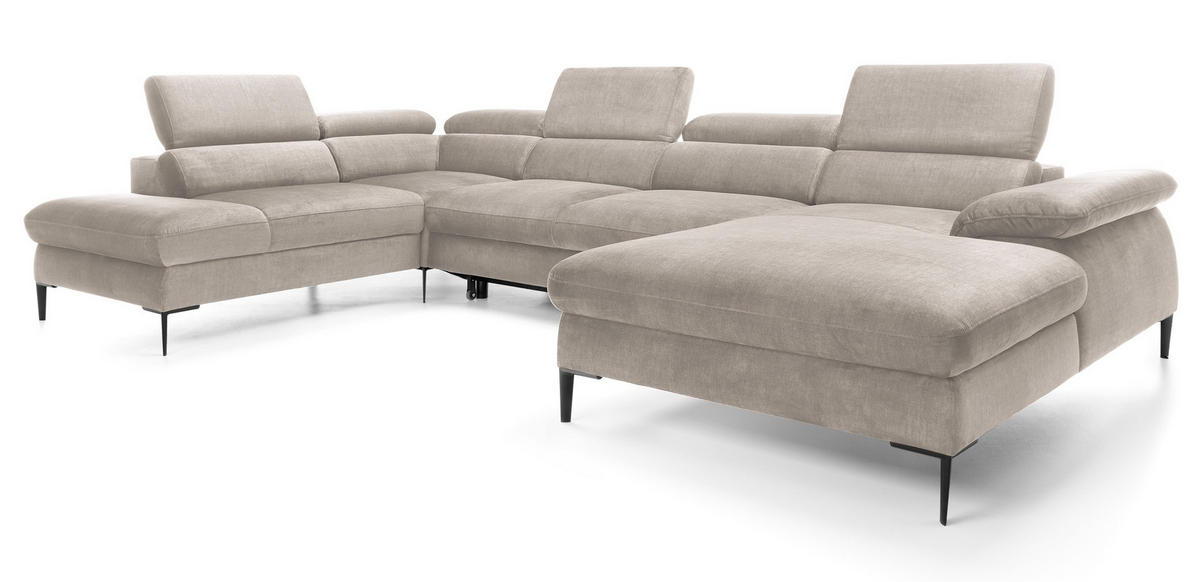 ECKSOFA U-Form 350 cm Amaro M mit Schlaffunktion, Rechts, Beige - Beige, Holz (353/214cm) - Emporius