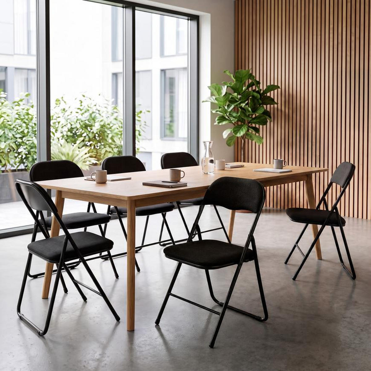 KLAPPSTÜHLE 6er-Set gepolstert, bordeauxroter Stoff und schwarze Metallbeine - Greta - Schwarz, Textil/Metall (44/78/46cm) - Sicaan