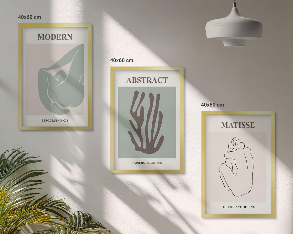 BILDER SET 3er Set - 40x60 cm Goldrahmen - Matisses stilvolle abstrakte Gemälde - Goldfarben, Kunststoff (40/60cm) - TULUP