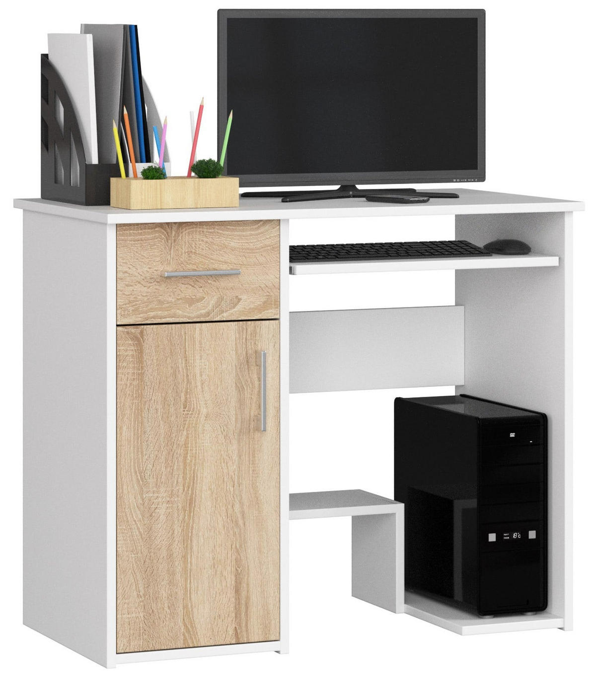 SCHREIBTISCH Weiß, Eiche Sonoma 74/90/50 - Weiß/Sonoma Eiche, Holzwerkstoff (50/90/74cm) - RAUMHIRSCH FURNITURE