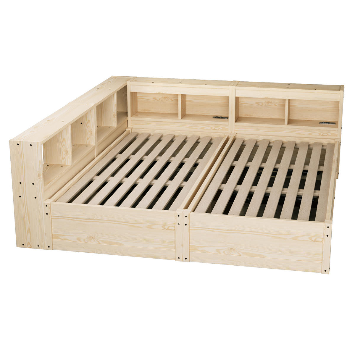 SCHLAFSOFA 90x200cm LED Stauraum Steckdose Holzbett Holz - Naturfarben, Holzwerkstoff (180/200cm) - FLIEKS