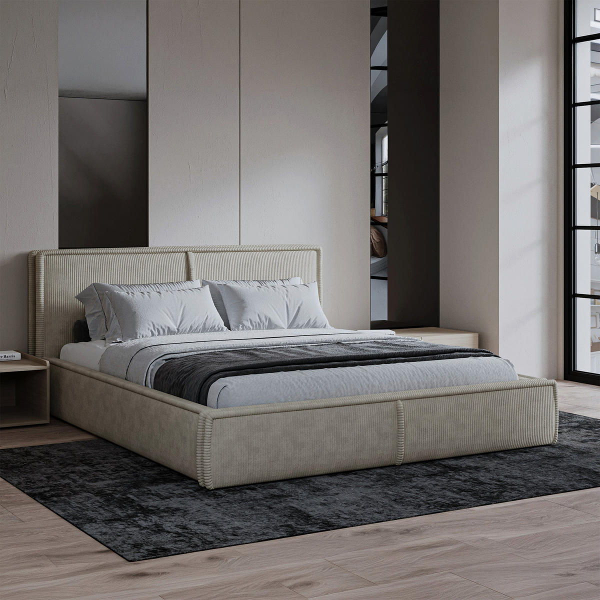 ČALOUNĚNÁ POSTEL Cordo Béžový manšestr 160x200 cm - černá/ecru, textil/plast (160/200cm) - Selsey