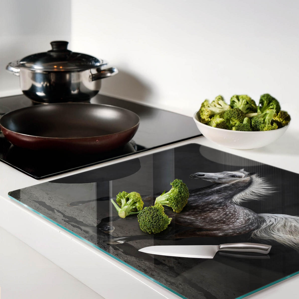 GLASPLATTE 60x52 cm Arabisches Pferd - Schwarz, Glas (60/52cm) - TULUP