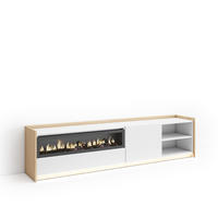 LOWBOARD, Weiß und Eiche, 207/37/50cm, Kamin mit Feuereffekt - Weiß, Holzwerkstoff (207/50/37cm) - Skraut Home