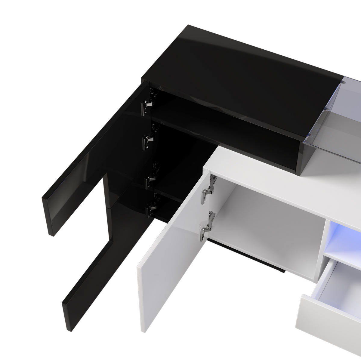 TV-SCHRANK in Schwarz-Weiß Hochglanz mit LED 200/35/60 cm - Schwarz, Holzwerkstoff (200/60/35cm) - Redom