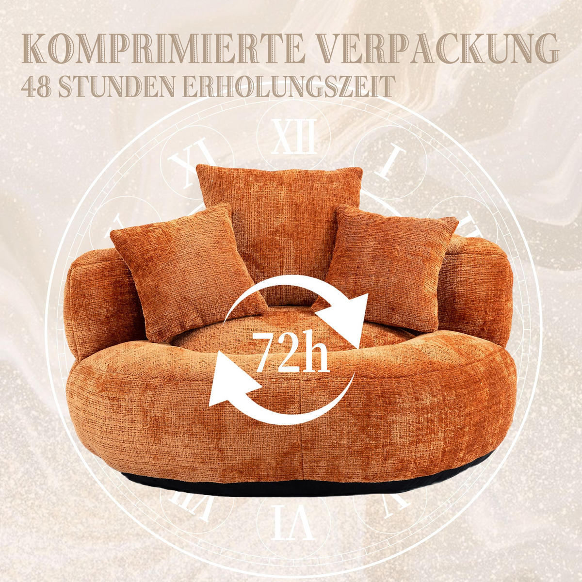 SITZSACK Chenille, Sofa mit 3 extra Kopfkissen,Chenille,Orange - Orange, Textil (108/52/108cm) - LVHOM