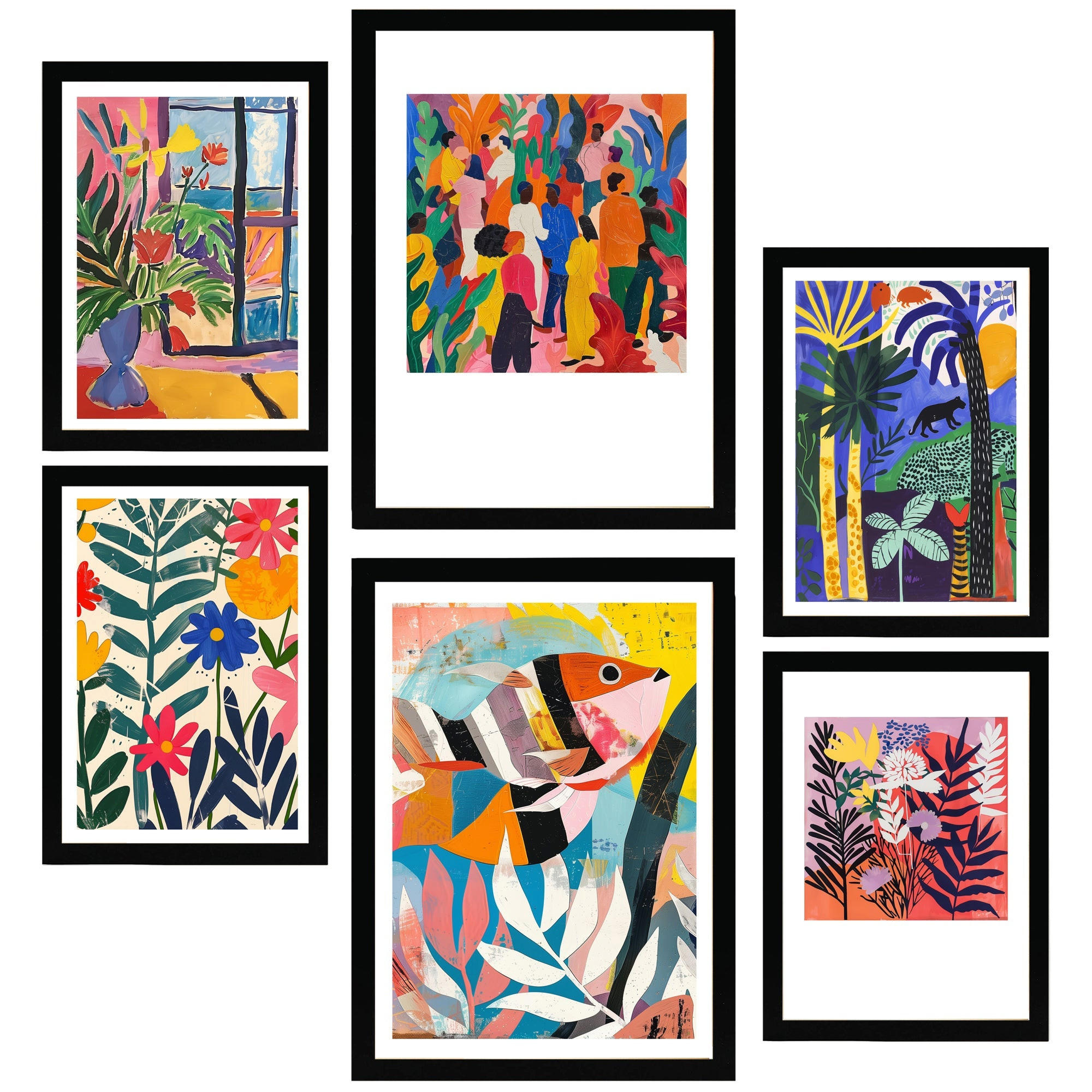 POSTER Set Mit 6 Gelbe & Rote Töne Von Matisse Kräftige Farben A3 & A4 Schwarzer Rahmen - Schwarz, Papier (29/3cm) - Nacnic