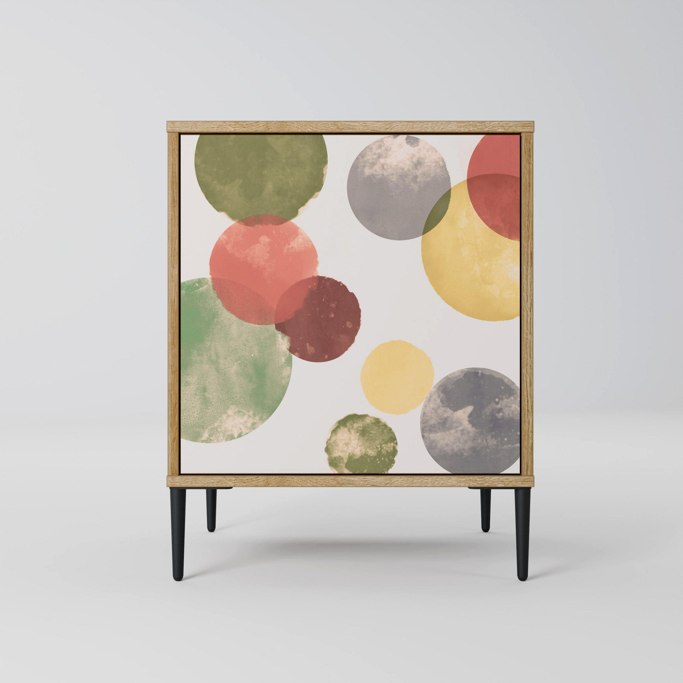 SIDEBOARD FLEETING HAPPINESS, Eichefarben, 57,5x42x72,5 cm, Schwarze Metallfüße - Eichefarben/Multicolor, Holzwerkstoff/Metall (57.5/72.5/42cm) - SpaceRebels