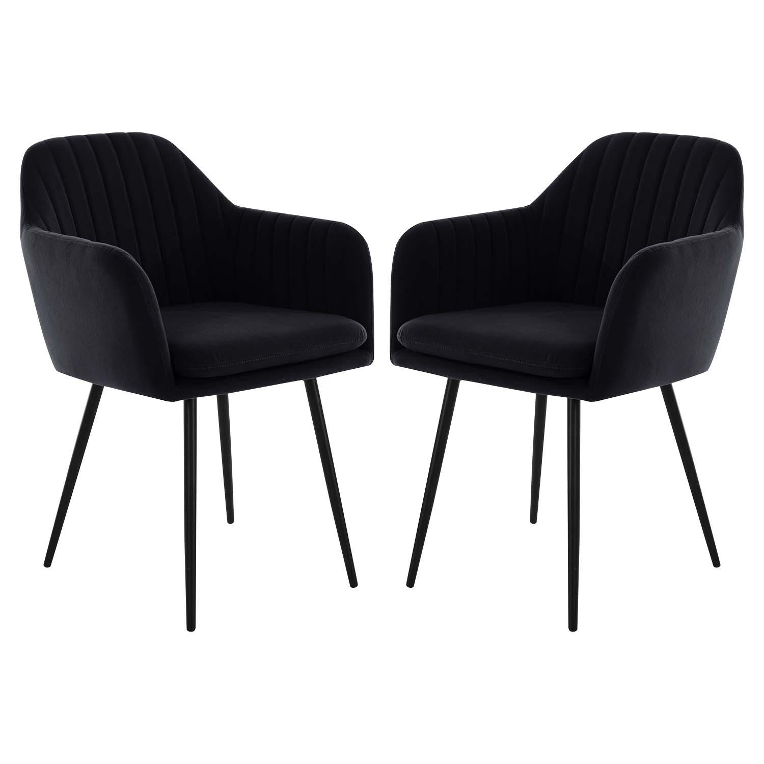 SESSELSTUHL-SET, 2 Stück - Lia - Samtvelour Schwarz - Schwarz, Textil/Metall (56/80/62cm)