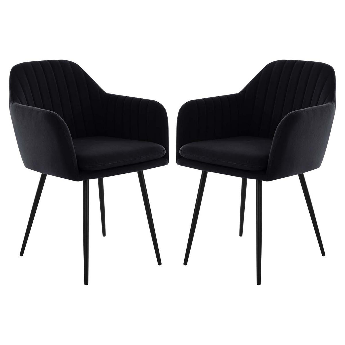 SESSELSTUHL-SET, 2 Stück - Lia - Samtvelour Schwarz - Schwarz, Textil/Metall (56/80/62cm)