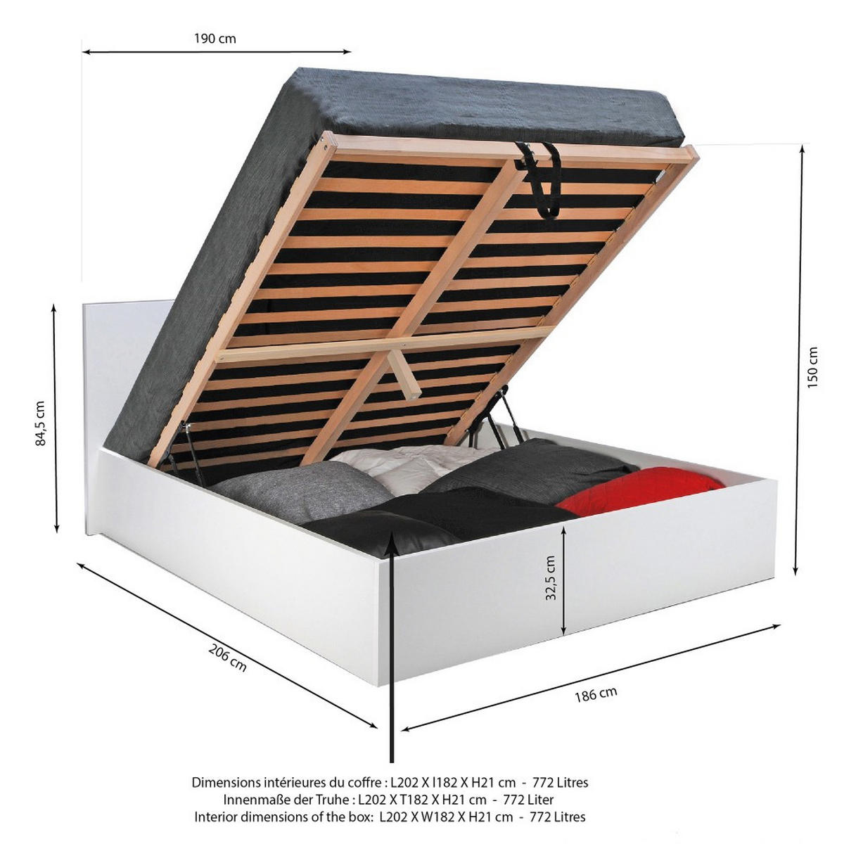 BETTKASTEN MADRID mit Lattenrost/ Bett 180x200 - Weiß - Weiß, Holzwerkstoff (180/200cm) - Weber Industries