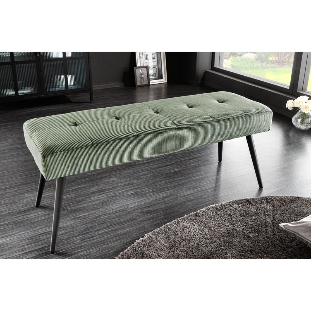 SITZBANK BOUTIQUE Cord Grün, Schwarze 100 cm - Grün, Textil/Metall (100/45/35cm) - riess-ambiente