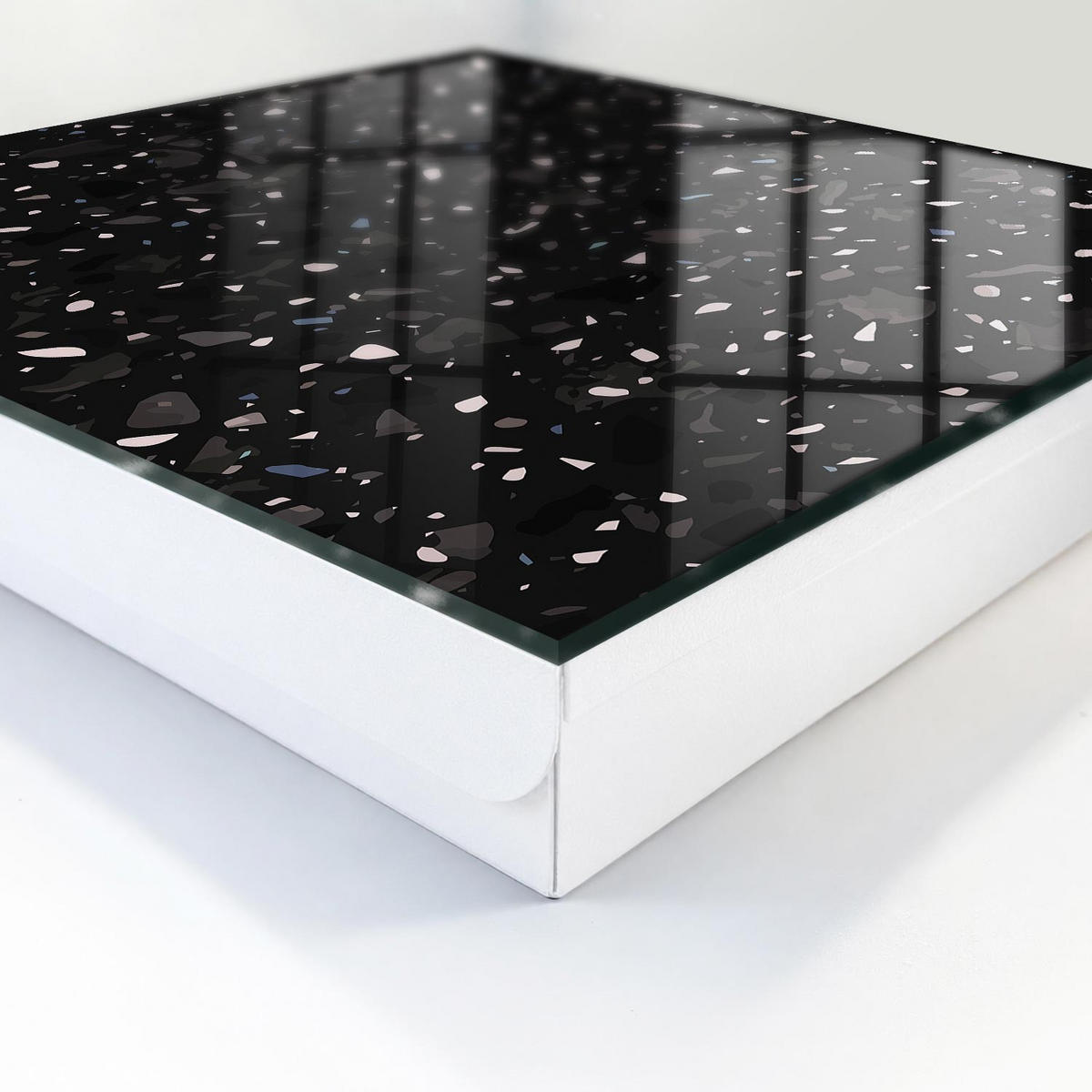 SCHLÜSSELBOX Weiß 30x30 cm – Türöffnung nach rechts - Weißer Terrazzo - Schwarz, Metall (30/30/5cm) - TULUP