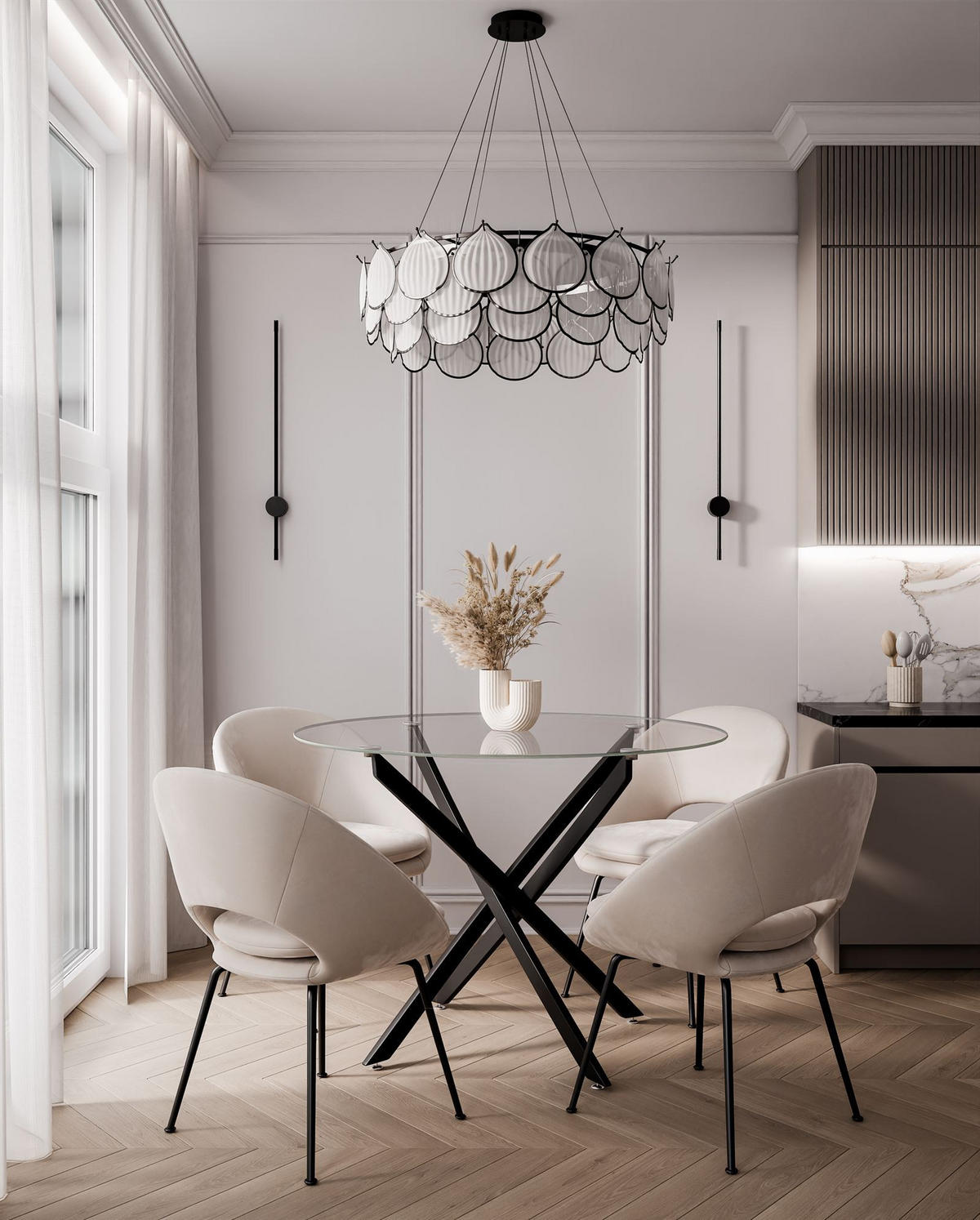  ESSTISCH BEIRA Runder Tisch 90 cm mit Glasplatte und Schwarz Tischbeine - Schwarz, Metall (90/90/72cm) - Lookway