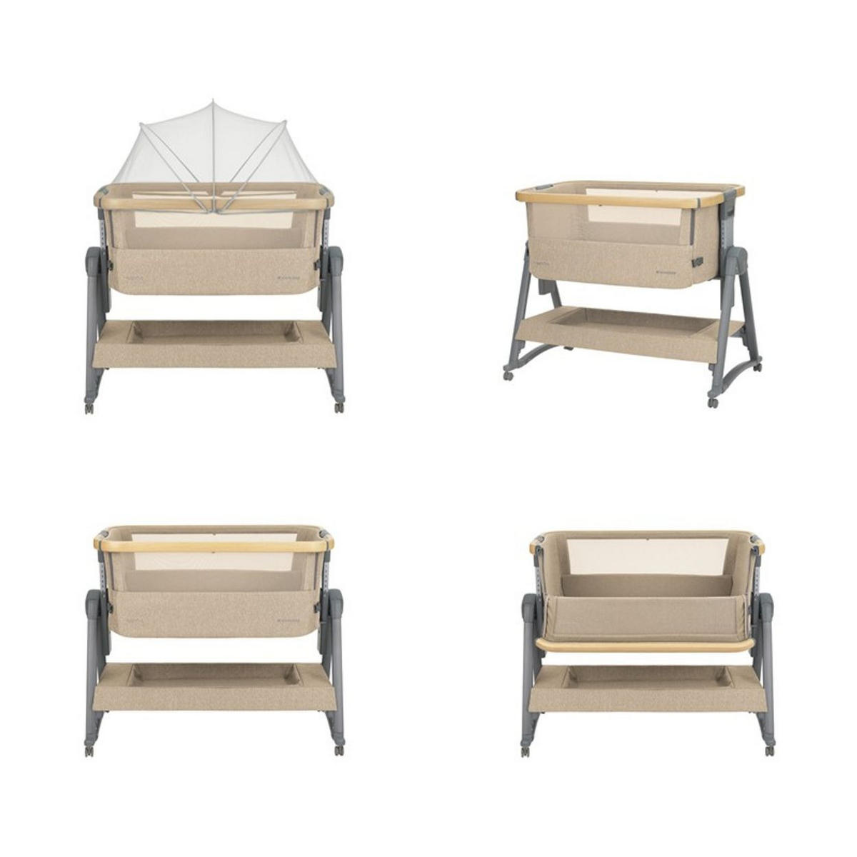 BEISTELLBETT Nanna 2 beige 100 x 48 cm, Schaukelstäbe, Anti-Reflux, Moskitonetz, Räder mit Bremse - Beige, Metall (48/100cm) - Kikka boo