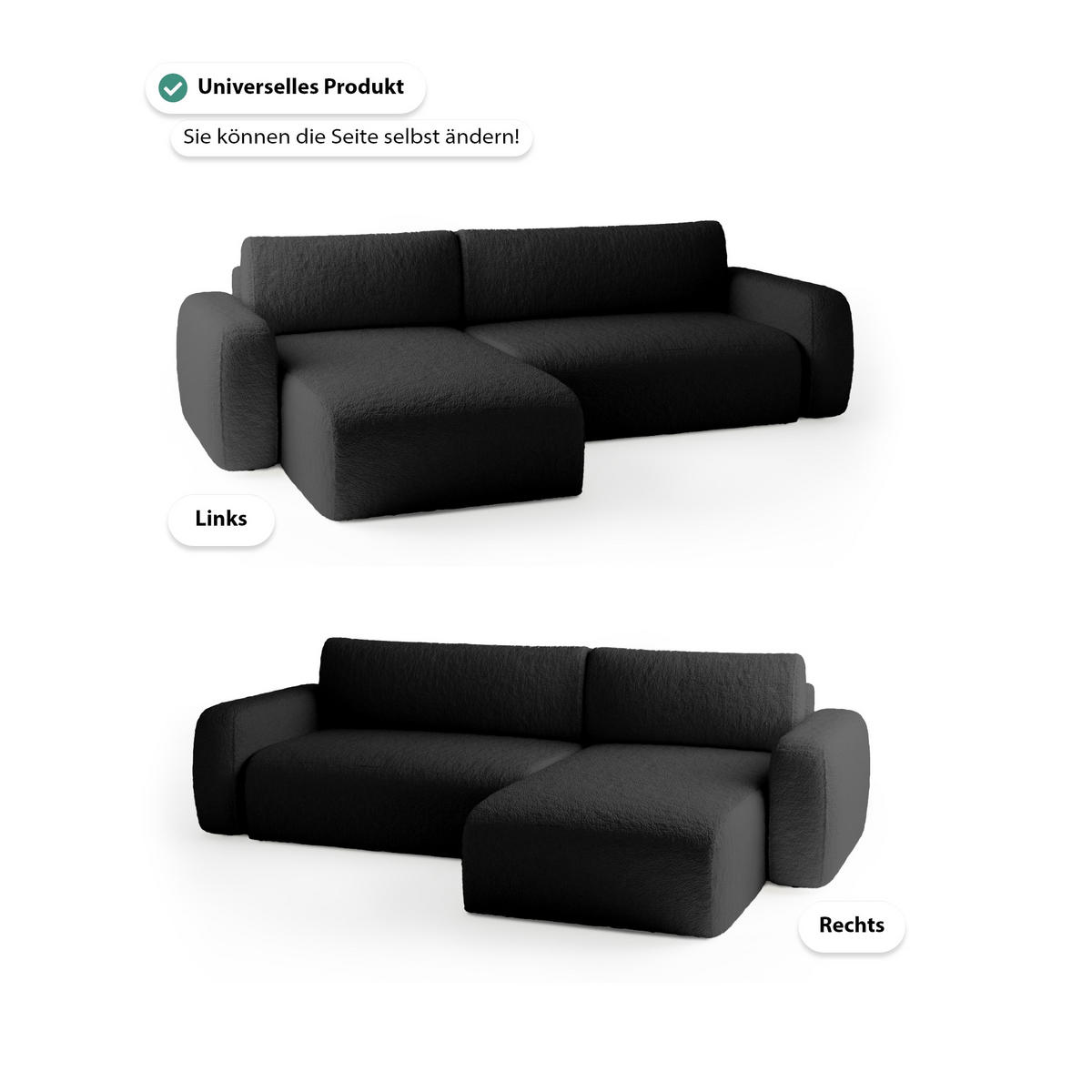 ECKSOFA Eckcouch Varde Universelle Schwarz - Schwarz, Textil (294/185cm) - Fedve