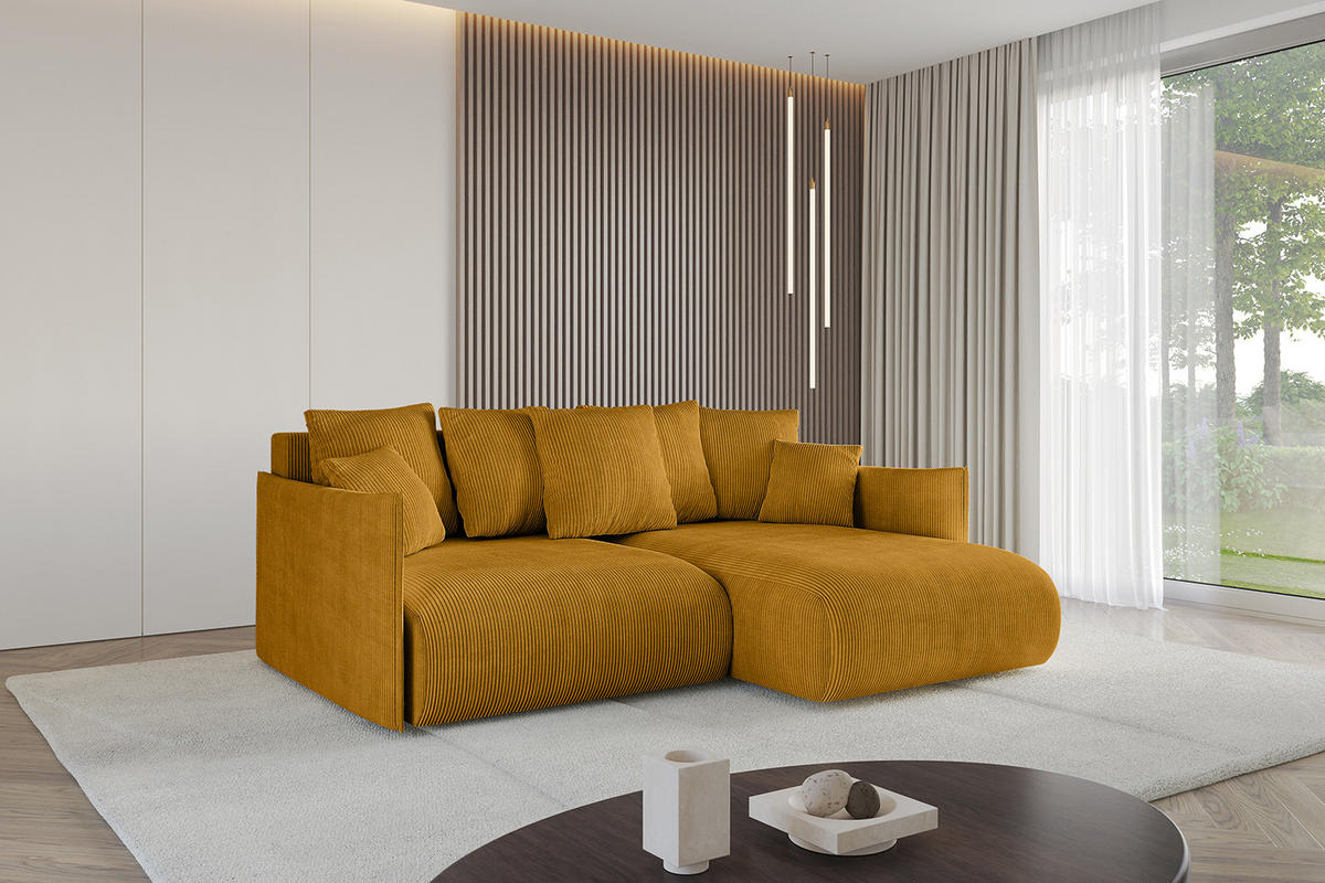 ECKSOFA Ottomane rechts ONESK-L 216x177x72 Senfgelb Cord - Currygelb, Holzwerkstoff/Kunststoff (177/216cm) - ALTDECOR