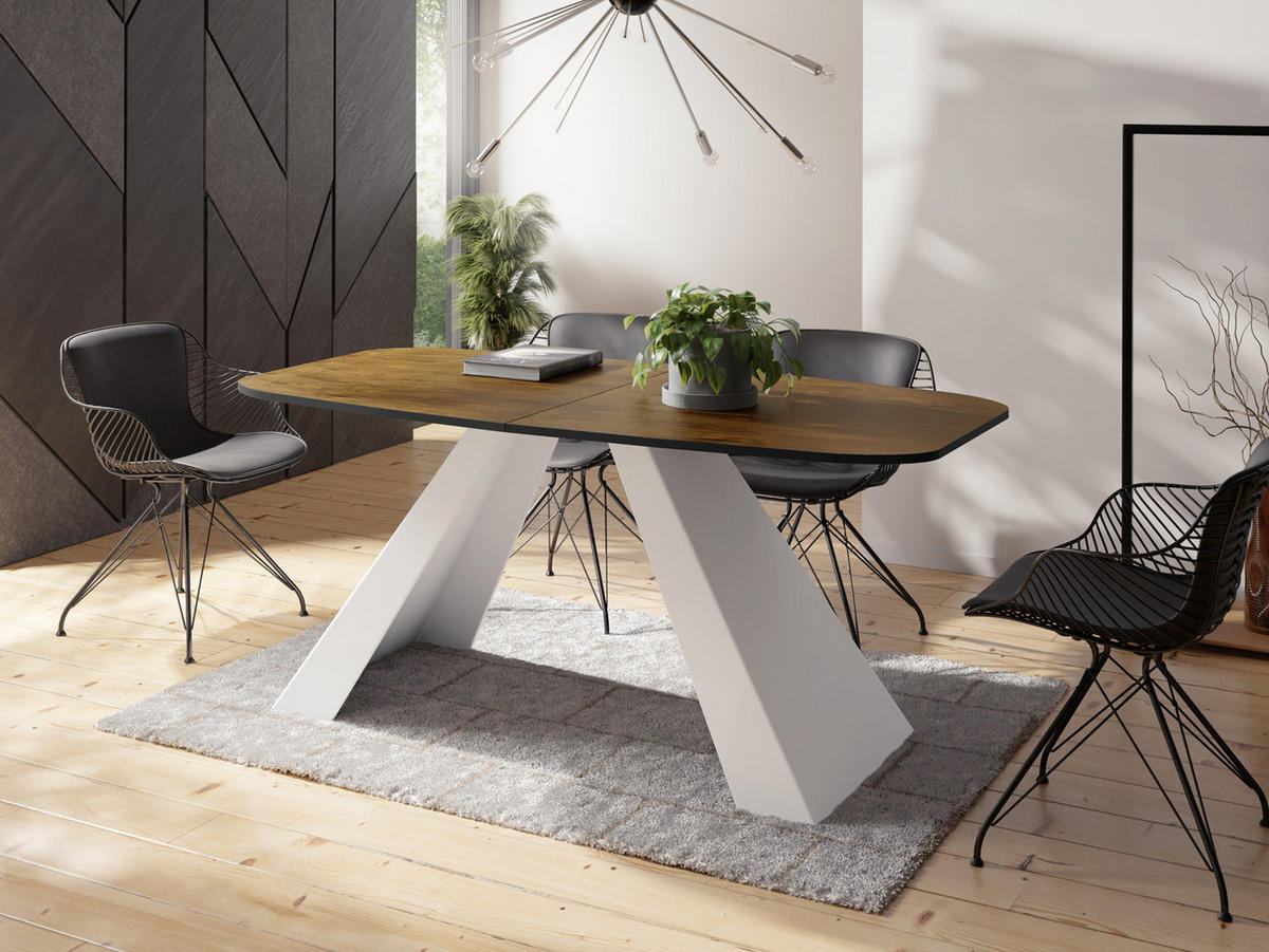 ESSTISCH Monte Weiß rechteckig ausziehbar, Lefkas Eiche 160-200/80/76 cm - Alteiche/Weiß, Holzwerkstoff/Metall (160/80/76cm) - WFL GROUP
