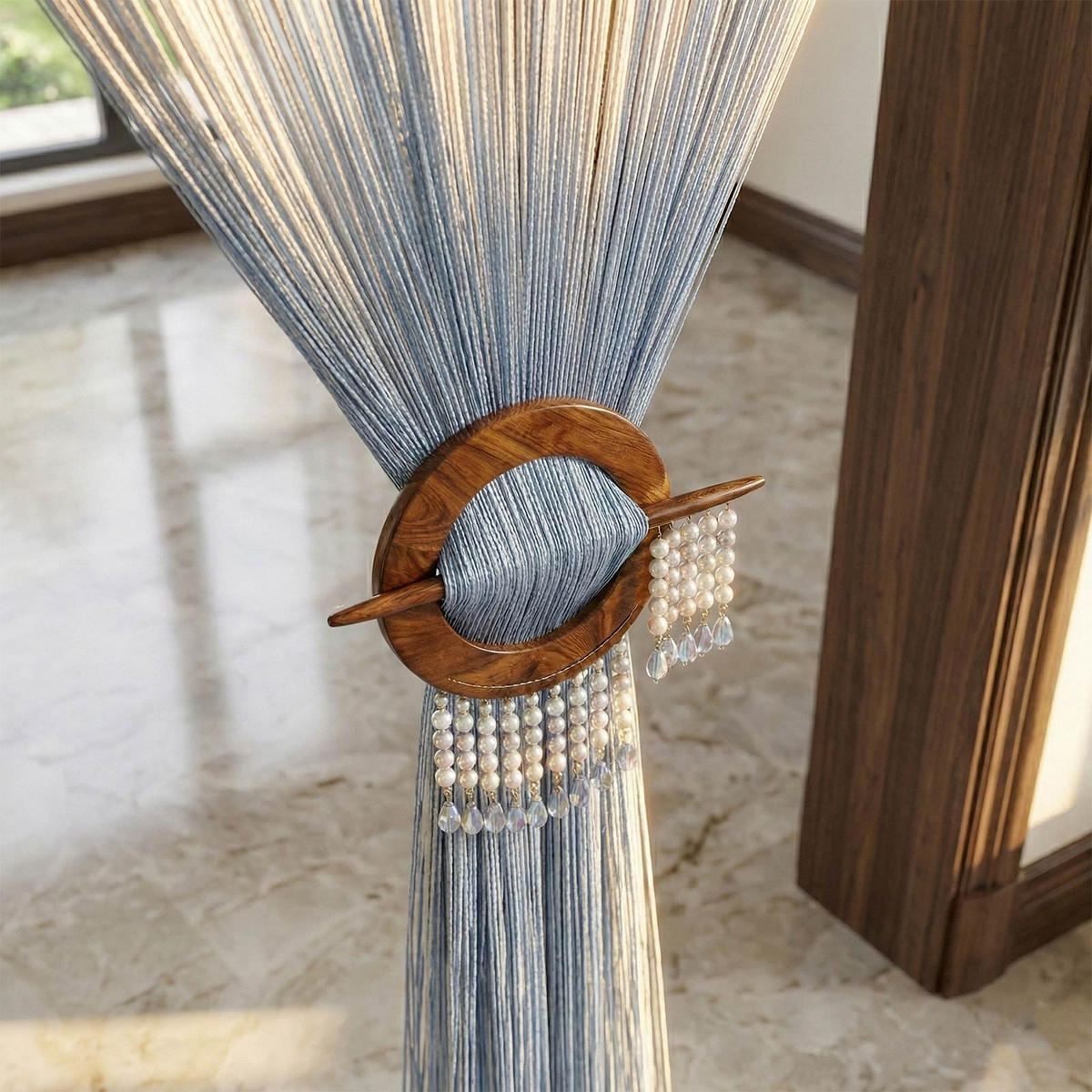 FADENVORHANG blau, 90/200 cm - Blau, Textil (90/200cm) - Homescapes