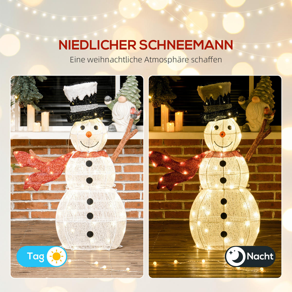 78ER LED Weihnachtsdeko, Weihnachten Schneemann für Indoor, Outdoor Mehrfarbig - Weiß, Metall (76cm) - Outsunny