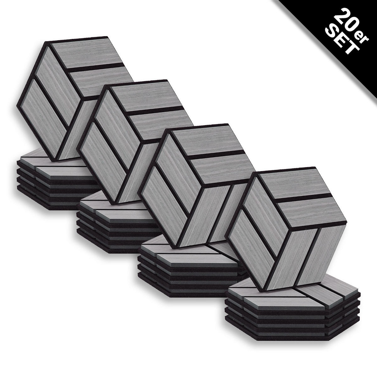 AKUSTIKPANEEL Hexagon Grau 20 Stück - Grau, Holz (30/26/2cm) - Homestyle4u