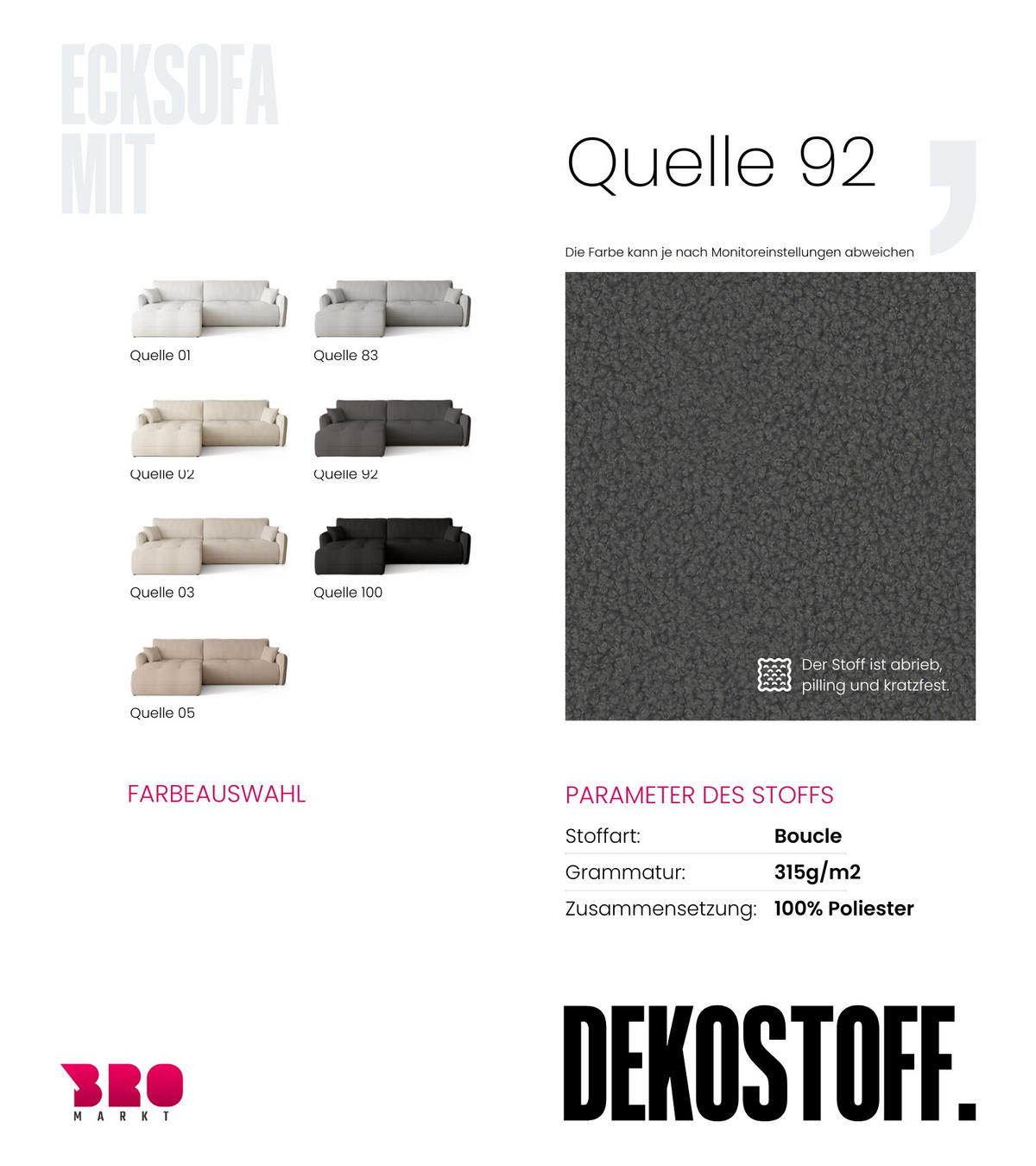 ECKSOFA CLAUDIO mit Schlaffunktion Dunkelgrau - Dunkelgrau, Textil (263/150cm) - Bromarkt