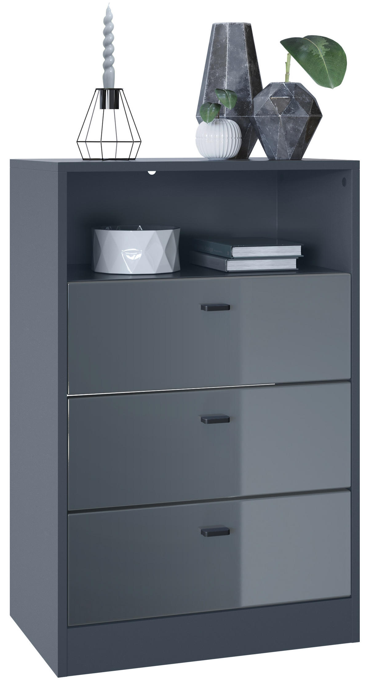KOMMODE Pino Fronten in Grau Hochglanz - Grau, Holzwerkstoff (56/86.5/36cm) - Vladon