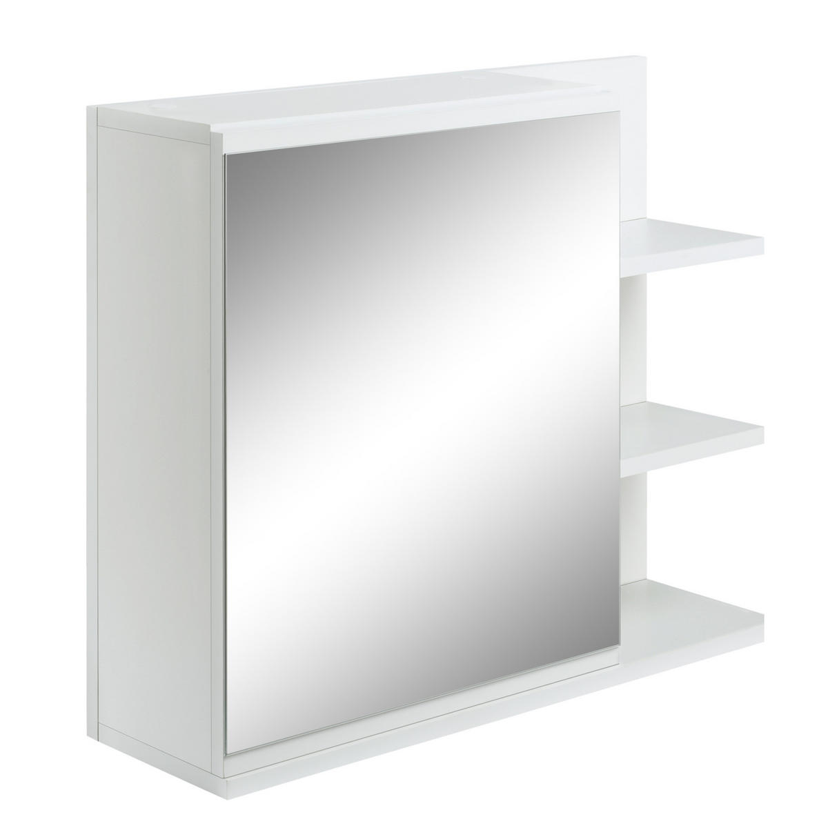 SPIEGELSCHRANK mit Tür und 3 seitlichen Holzablagen, 60 x 18 x 50 cm ,Weiß - Weiß, Glas (60/50/18cm) - Vallsero