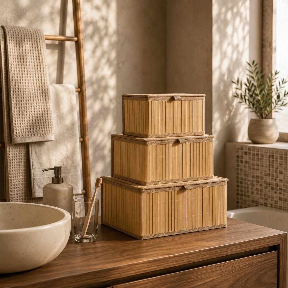 KORB 3er-Set Tilva - Braun, Naturmaterialien (25/15/32cm) - BOXIMO