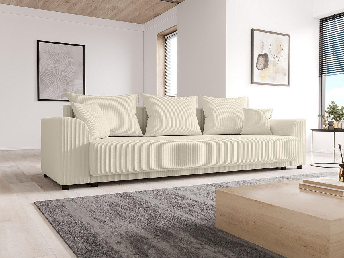 SOFA 3-Sitzer mit Schlaffunktion - Cord - Beige - NESSARO - Creme, Textil (235/80/90cm) - Vente-Unique