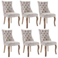 STUHL-SET DE-36945 6 Stück mit hoher Rückenlehne und Knopfsteppung Hellbeige - Creme, Holz (51/97/47cm) - ComfortXL