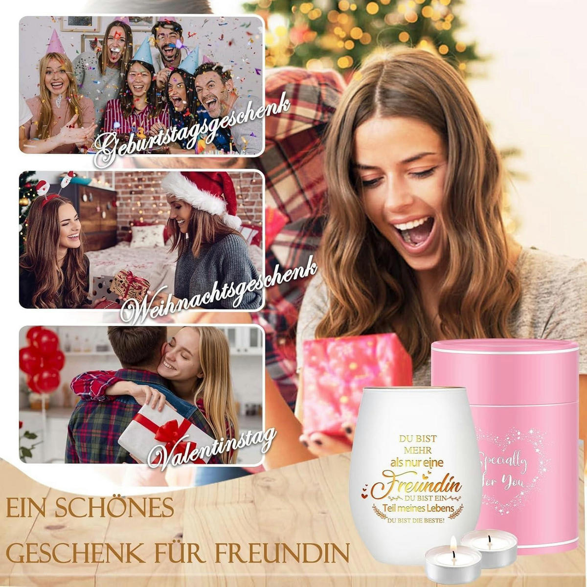 WINDLICHT mit Spruch für Freundin Glas 11.4 cm - Weiß, Glas (11.4cm)