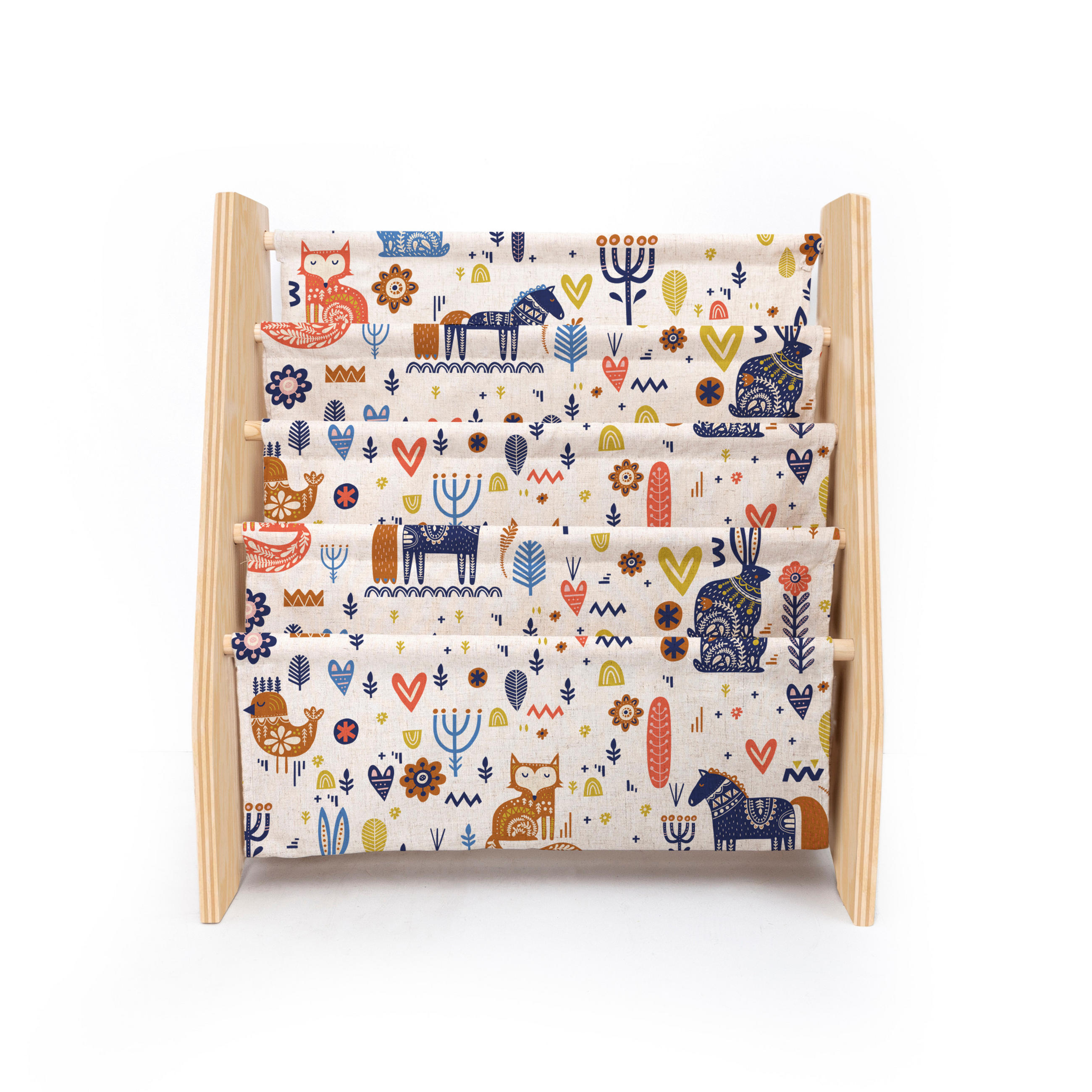 BÜCHERREGAL aus Kiefer-Sperrholz und nordischem Textil Montessori-Stil - Blau/Beige, Holz (31/71/61cm) - RNT By Really Nice Things