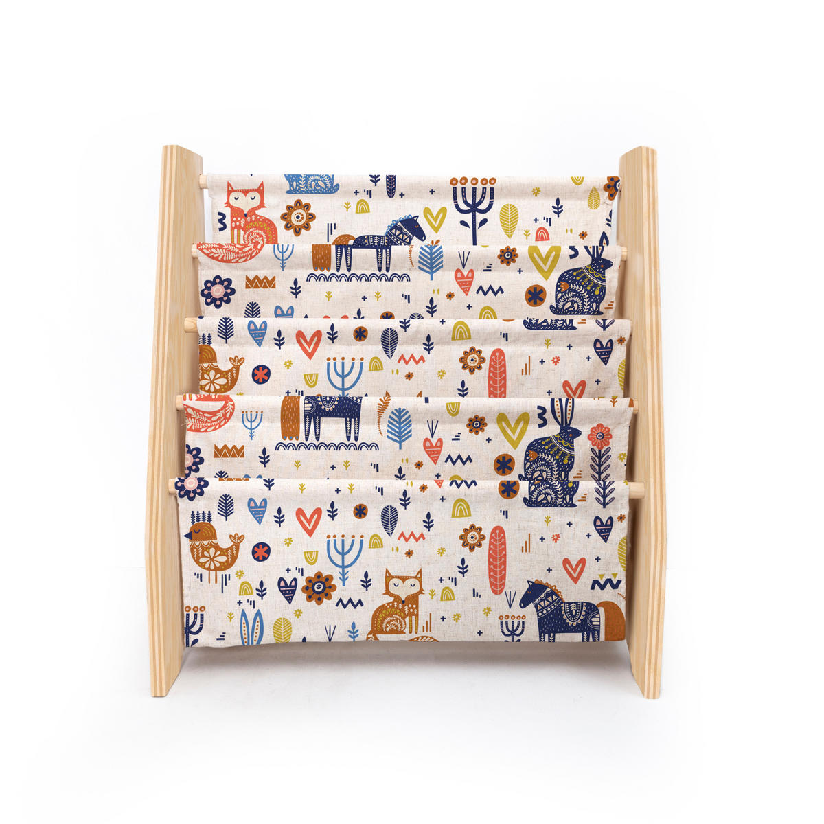 BÜCHERREGAL aus Kiefer-Sperrholz und nordischem Textil Montessori-Stil - Blau/Beige, Holz (31/71/61cm) - RNT By Really Nice Things