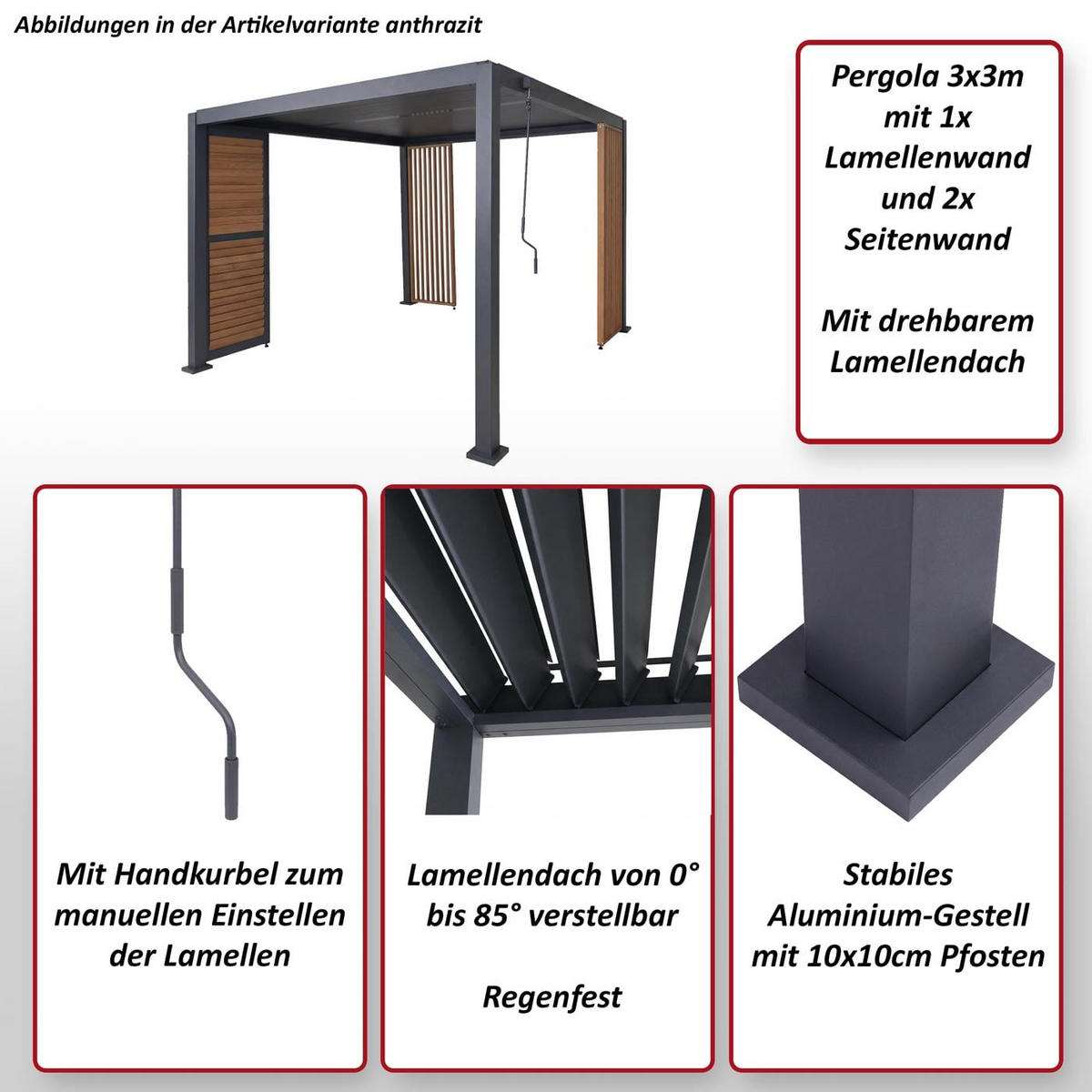 PERGOLA Anthrazit - Anthrazit, Metall (302/235/302cm) - MCW