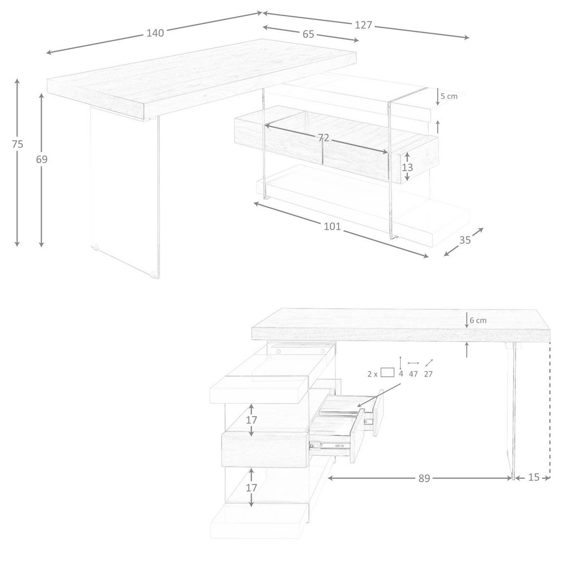 SCHREIBTISCH Schreibtisch aus grauem Holz und gehärtetem Glas mit Platte aus Walnussholz 140/127/75 cm - Klar/Transparent, Glas/Naturmaterialien (127/140/75cm) - ANGEL CERDA