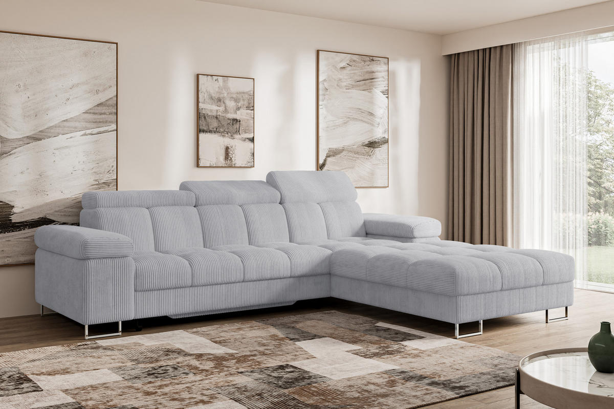 ECKSOFA mit Schlaffunktion Ottomane Rechts COMA L 271x203x79 Grau Cord - Anthrazit, Holzwerkstoff/Textil (203/271cm) - ALTDECOR