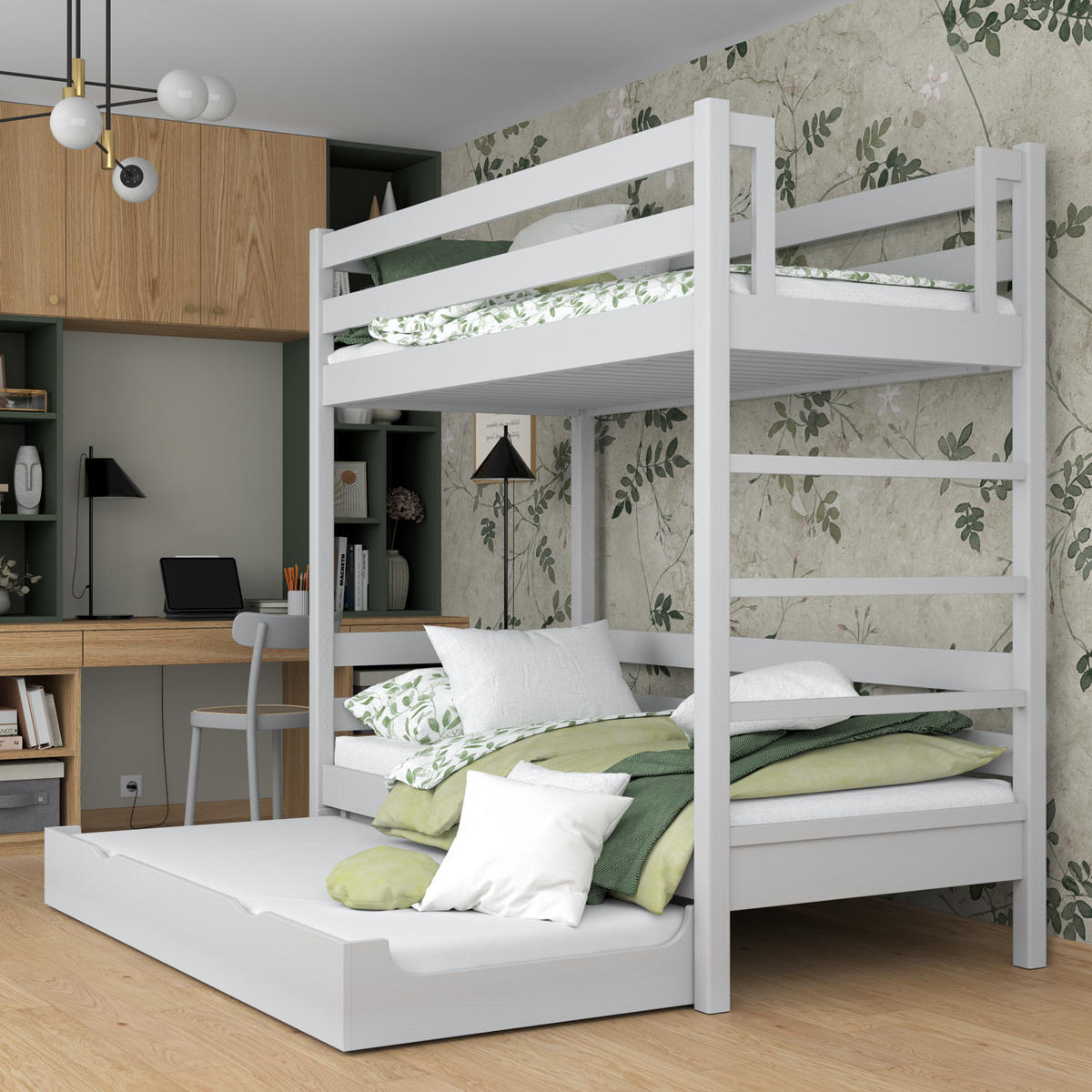 ETAGENBETT N03 mit Matratzenschublade Grau 100/190 - Grau, Naturmaterialien/Holz (100/190cm) - N-Wood