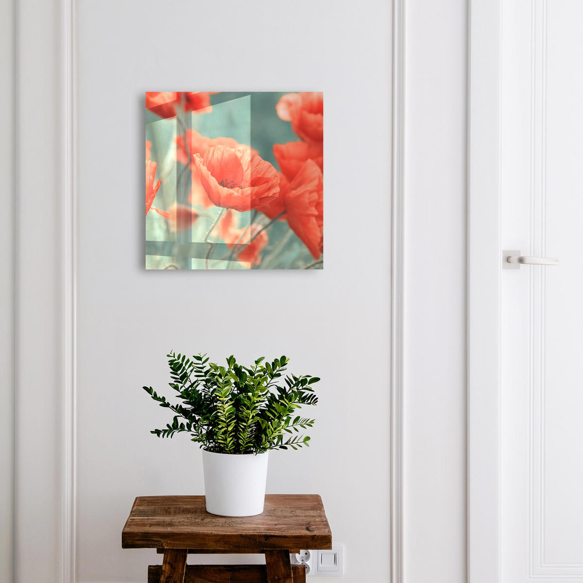 SCHLÜSSELBOX Schwarz 30x30 cm- Türöffnung nach rechts - Rote Mohnblumen - Rot, Metall (30/30/5cm) - TULUP