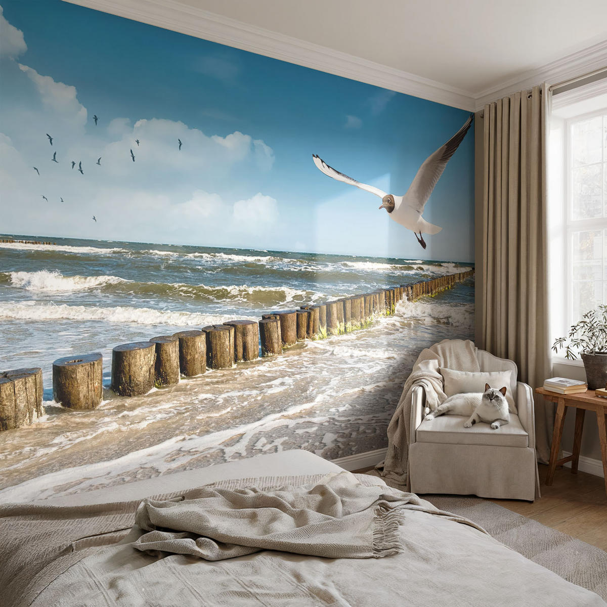 FOTOTAPETE 250x250 cm - Küstenlandschaft - Blau, Textil (250/250cm) - Wallfluent