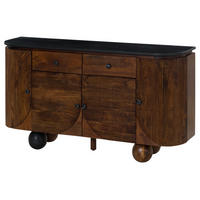 SIDEBOARD Mango 150x40x80 dunkelbraun lackiert / Marmor schwarz FLORENZ #220 - Dunkelbraun, Holz (150/80/40cm) - Massivmoebel24