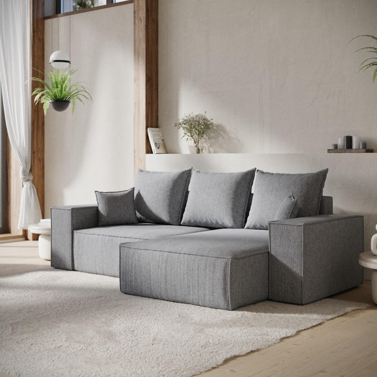 ECKSOFA SENSO mit Schlaffunktion Grau im Neve Stoff - Schwarz/Grau, Holz/Holzwerkstoff (255/148cm) - AltaBeds