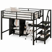HOCHBETT 140/200 mit Kleiderschrank, Regalen und Schreibtisch in Schwarz - Schwarz, Holzwerkstoff/Metall (140/200cm) - EVRYAE