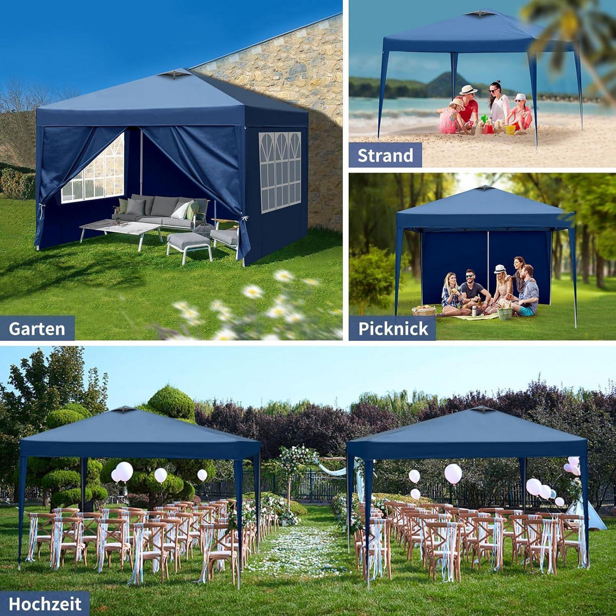 FALTPAVILLON 3 x 3 m Blau UV-Schutz 50+ Wasserdicht - Blau, Textil (300/255/300cm)