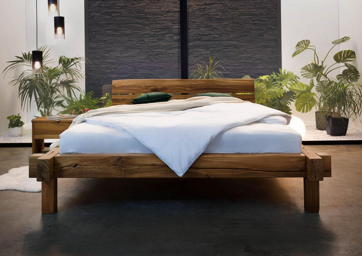 BETT Massivholz Wildeiche 180 x 200 x 85 braun BALKENMÖBEL #312 - Braun, Holz (180/200cm) - Massivmoebel24